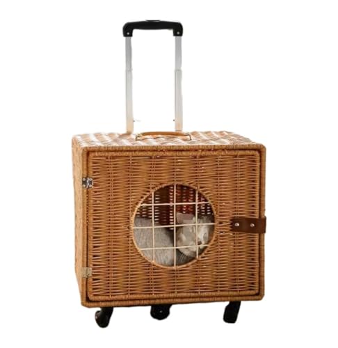 Hundewagen Hunde Kinderwagen Rattan-Weberei-Haustier-Kinderwagen Mit 5 Rädern, Quadratischer Hunde-Kinderwagen, Katzen-Kinderwagen Mit Verstellbarem Griff Für Kleine Und Mittelgroße Katzen Hundebuggy von GAOJUNAN