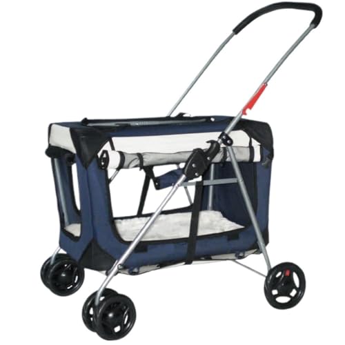 Hundewagen Hunde Kinderwagen Reise-Katzen-Kinderwagen, Haustier-Kinderwagen Mit Rädern, Faltbarer Hunde-Kinderwagen, Inklusive Superweichem Bett Und Belüfteten Fenstern Hundebuggy Hunderollstuhl(A) von GAOJUNAN