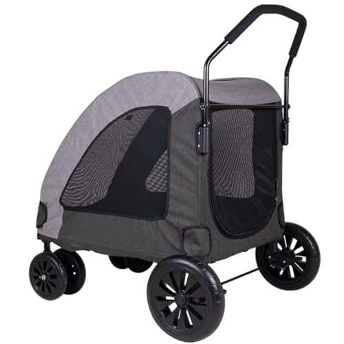 Hundewagen Hunde Kinderwagen Zusammenklappbarer Hunde-Kinderwagen, Atmungsaktiv, Platzsparend, Wasserdicht, Oxford-Stoff, Haustier-Kinderwagen, 4 Räder, Für Kleine, Mittelgroße Hunde Und Katzen Hundeb von GAOJUNAN