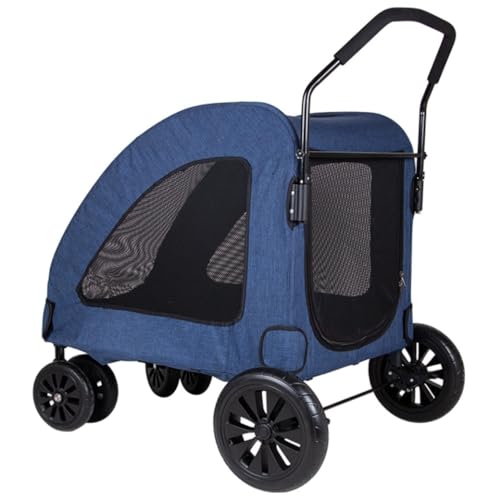 Hundewagen Hunde Kinderwagen Zusammenklappbarer Hunde-Kinderwagen, Atmungsaktiv, Platzsparend, Wasserdicht, Oxford-Stoff, Haustier-Kinderwagen, 4 Räder, Für Kleine, Mittelgroße Hunde Und Katzen Hundeb von GAOJUNAN