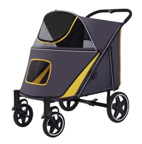 Hundewagen Hunde Kinderwagen Zusammenklappbarer Hunde-Kinderwagen Für Mittelgroße Hunde, Haustier-Kinderwagen Mit 4 Rädern, Netzfenster, Spaziergänger Für Große Hunde Hundebuggy Hunderollstuhl(A) von GAOJUNAN