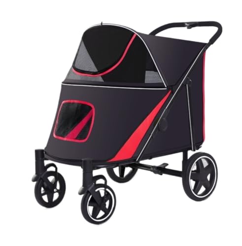 Hundewagen Hunde Kinderwagen Zusammenklappbarer Hunde-Kinderwagen Für Mittelgroße Hunde, Haustier-Kinderwagen Mit 4 Rädern, Netzfenster, Spaziergänger Für Große Hunde Hundebuggy Hunderollstuhl(B) von GAOJUNAN