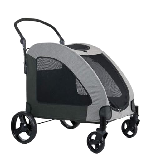 Hundewagen Hunde Kinderwagen Zusammenklappbarer Hunde-Kinderwagen Mit 4 Gummirädern Und Verstellbarem Griff, Reißverschluss-Einstiegs-Haustierwagen, Netz-Oberlicht-Katzen-Hunde-Kinderwagen Hundebuggy von GAOJUNAN