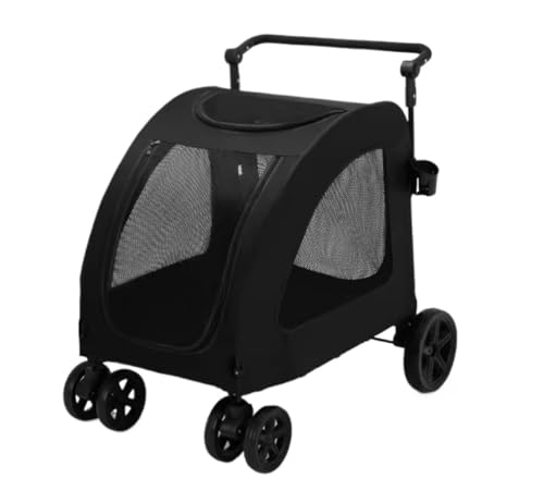 Hundewagen Hunde Kinderwagen Zusammenklappbarer Hunde-Kinderwagen Mit 4 Rädern Und Verstellbarem Griff, Netz-Oberlicht, Katzen-Hunde-Kinderwagen Für Große, Mittelgroße Hunde Und Katzen Hundebuggy Hund von GAOJUNAN