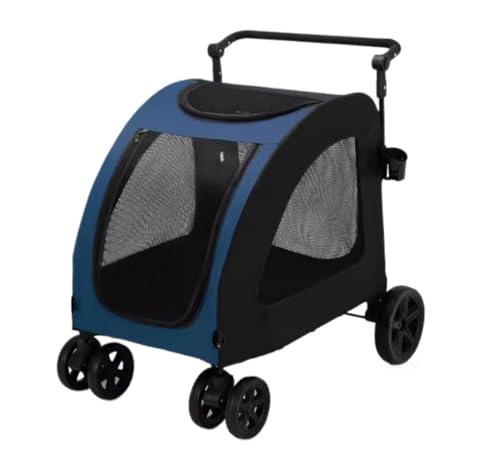 Hundewagen Hunde Kinderwagen Zusammenklappbarer Hunde-Kinderwagen Mit 4 Rädern Und Verstellbarem Griff, Netz-Oberlicht, Katzen-Hunde-Kinderwagen Für Große, Mittelgroße Hunde Und Katzen Hundebuggy Hund von GAOJUNAN