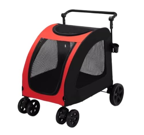 Hundewagen Hunde Kinderwagen Zusammenklappbarer Hunde-Kinderwagen Mit 4 Rädern Und Verstellbarem Griff, Netz-Oberlicht, Katzen-Hunde-Kinderwagen Für Große, Mittelgroße Hunde Und Katzen Hundebuggy Hund von GAOJUNAN