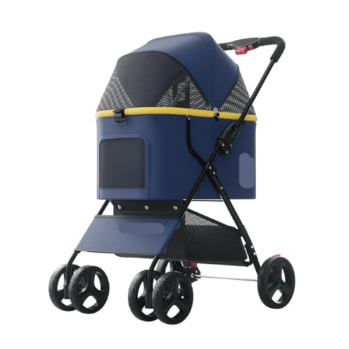 Hundewagen Hunde Kinderwagen Zusammenklappbarer Hunde-Kinderwagen Mit Aufbewahrungskorb, Haustier-Kinderwagen Mit Rädern, Reiseträger Für Kleine, Mittelgroße Hunde Und Katzen Hundebuggy Hunderollstuhl von GAOJUNAN