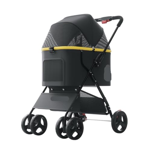 Hundewagen Hunde Kinderwagen Zusammenklappbarer Hunde-Kinderwagen Mit Aufbewahrungskorb, Haustier-Kinderwagen Mit Rädern, Reiseträger Für Kleine, Mittelgroße Hunde Und Katzen Hundebuggy Hunderollstuhl von GAOJUNAN