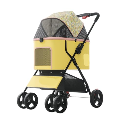 Hundewagen Hunde Kinderwagen Zusammenklappbarer Hunde-Kinderwagen Mit Aufbewahrungskorb, Haustier-Kinderwagen Mit Rädern, Reiseträger Für Kleine, Mittelgroße Hunde Und Katzen Hundebuggy Hunderollstuhl von GAOJUNAN