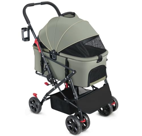 Hundewagen Hunde Kinderwagen Zusammenklappbarer Reise-Haustier-Kinderwagen Mit Aufbewahrungskorb, Hunde-Kinderwagen Mit Abnehmbarem Träger Für Kleine Katzen Und Hunde Hundebuggy Hunderollstuhl(G) von GAOJUNAN