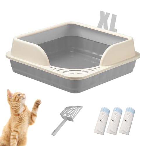 XL Katzentoilette - High Sided Katzentoilette, große Katzentoilette, Indoor-Katzentoilette, Haustier-Toilettenzubehör, Antihaftbeschichtung, leicht zu reinigen Gray,XL von GAORUTO