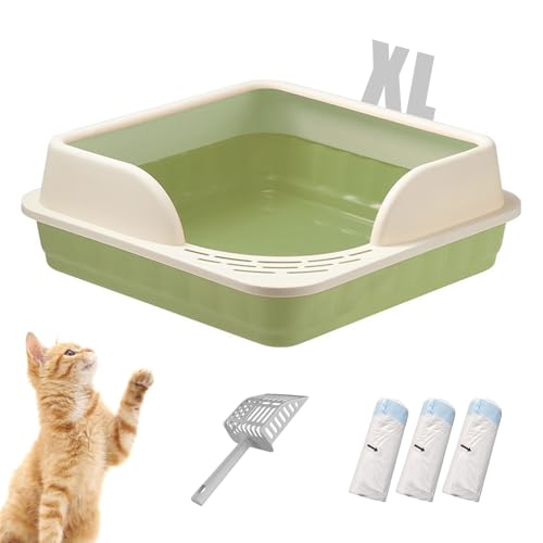 XL Katzentoilette - High Sided Katzentoilette, große Katzentoilette, Indoor-Katzentoilette, Haustier-Toilettenzubehör, Antihaftbeschichtung, leicht zu reinigen Green,XL von GAORUTO