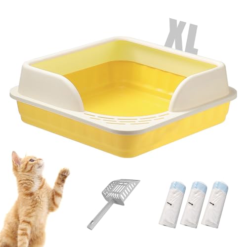 XL Katzentoilette - High Sided Katzentoilette, große Katzentoilette, Indoor-Katzentoilette, Haustier-Toilettenzubehör, Antihaftbeschichtung, leicht zu reinigen Yellow,XL von GAORUTO