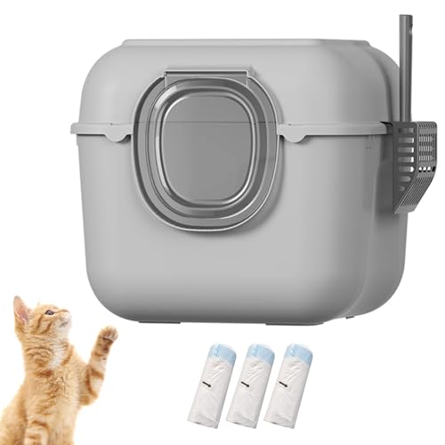 XL-Katzentoilette mit abnehmbarem Deckel, überdachte Katzentoilette mit Streuschaufel, spritzschutzsichere Katzentoilette aus Kunststoff, Katzentoilette, Haustierbedarf Gray,XL von GAORUTO