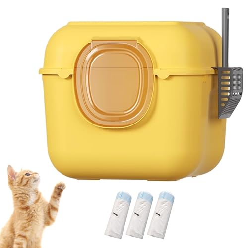 XL-Katzentoilette mit abnehmbarem Deckel, überdachte Katzentoilette mit Streuschaufel, spritzschutzsichere Katzentoilette aus Kunststoff, Katzentoilette, Haustierbedarf Yellow,XL von GAORUTO