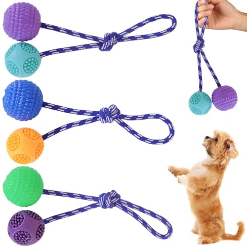 6 Stück Wurfball Hund, Hundespielzeug Ball mit Seil, Naturkautschuk Ball für Hunde, Weich und Elastisch, Wurfball mit Seil für Große & Kleine Hunde Weite Würfe Fangen, Eingebaute Pfeife von GAOUTO