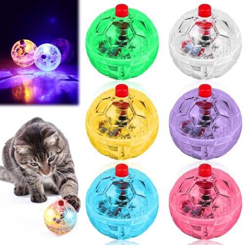 6 Stück Katzenspielzeug Geisterjagd-Bewegungsbälle, Katzenball mit LED Licht, Interaktives Katzenspielzeug Katzenball, Blinkende Katzenkugel für Haustier, Kätzchen, Trainingssport, Vergnügungspark von GAOUTO