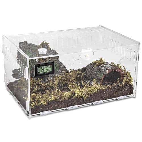 GAOUTO Acryl Terrarium Schnecken Terrarium: Reptile Fütterungsbox 30 * 20 * 15cm, Transparent Schnecken Mini Terrarium, Kriechender Haustier Acryl-Terrarium-Behälter für Reptilien, Schnecken, Spinnen von GAOUTO