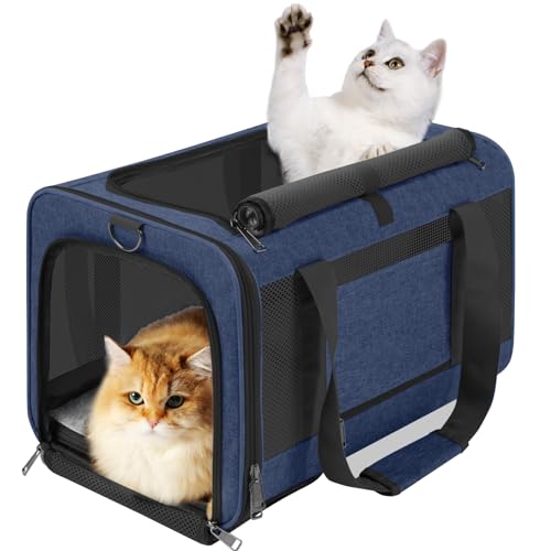 GAPZER Hundetragetasche, weich, Katzenkisten, große Katze, 20 bis 11,3 kg, weiche Haustier-Auto-Reisetasche, 6,8 kg, Welpen/oben offen, Transporthütte, Marineblau von GAPZER