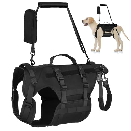 Hundegeschirr, Invictus Support Harness, Hebegeschirr für mittelgroße Hunde, Sicherheitsgeschirr mit 3 Griffen, abnehmbaren, verstellbaren Schultergurten und hinteren Beingurten (L) von GARMEE