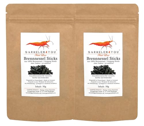 GARNELEN4YOU® Brennnessel Sticks | Premium Garnelenfutter | nachhaltige Verpackung | Made in Germany | Futter Pellets für Garnelen, Krebse, Schnecken & Co. von GARNELEN4YOU