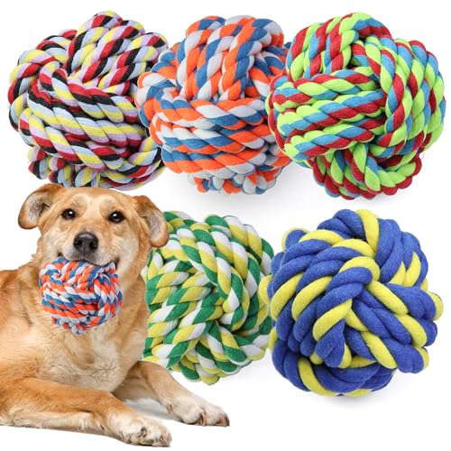 GASAPET Extra großes hundespielzeug Ball Seil für aggressive Kauer, 5er-Pack langlebige Hundebälle für mittelgroße und große Rassen, Hundeseilspielzeug Baumwolle, Kauspielzeug für Welpen beim Zahnen von GASAPET