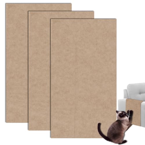 3 Stück Selbstklebende Kratzmatte Katzen, 100 x 30cm Kratzteppich Katze Kratzmatte Katze Kratzbrett Wand, DIY Kratzbrett Katze, Kratzwand für Katzen, Katzenkratzbretter für Sofamöbeltüren, Khaki von GBKDQQ