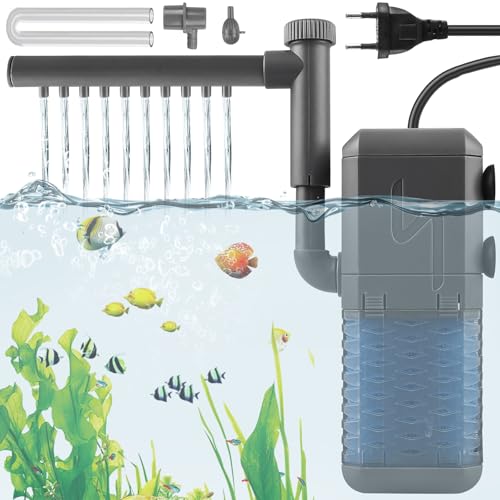 GBKDQQ Aquarium Filter, Einstellbarer 600L/H Aquarium Innenfilter, 6 W Aquariem Pumpe mit Filter, Interne Aquarium Filter Pumpe mit Sprühstange, Ultraleiser Filterpumpe für Kleine Tank bis zu 150L von GBKDQQ