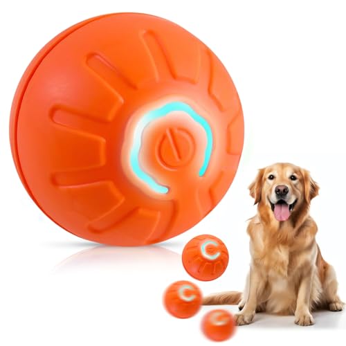 GBOKYN Interaktives Hundespielzeug Ball, Automatischer Rollball Spielzeug, Mini USB Wiederaufladbar Aktiviert Automatische Bewegung Hundeball Spielzeug mit LED Blitz für Innen und Außen Katzen Hunde von GBOKYN