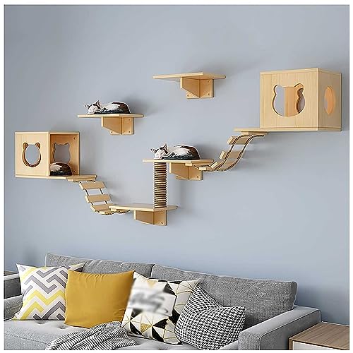 Katzenwandhängematte mit Sisal-Kratzbrücke – Kletterregale und Sitzstangen für Indoor-Katzen – Aktivitätsmöbelbrett für die Wand – von Cat Shelf von GCCSSBXF