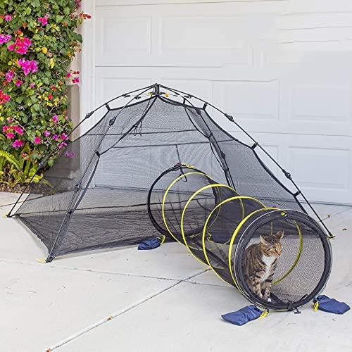 Katzenzelt Outdoor Tragbares Laufstall - Faltbares 2-in-1 Haustiergehege mit Tunnel für Katzen & Kleintiere - Visuelles Netzhaus - Inklusive Tragetasche - Ideal für Katzen, Welpen und Kaninchen! von GCCSSBXF