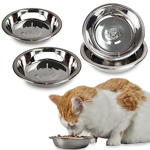 Katzennäpfe aus Edelstahl, 14 cm, Metall-Katzennapf, Katzenfutterschalen für Indoor-Katzen, Schnurrhaar, Müdigkeit, flacher Katzenfutterschale, Kätzchen-Futternapf, erhöhte Futternäpfe für Katzen, 4 von GCVOPTON