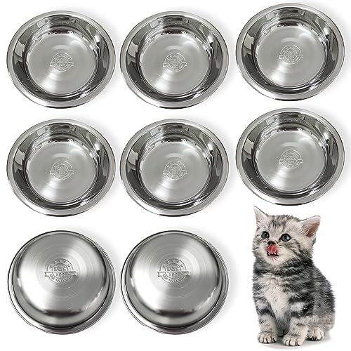 8 Stück Edelstahl-Katzennäpfe, 14 cm, Metall-Katzennapf, Katzenfutternäpfe für Indoor-Katzen, Schnurrhaar, Müdigkeit, flacher Katzenfutternapf, Kätzchenfutternapf, erhöhte Futternäpfe für Katzen von GCVOPTON