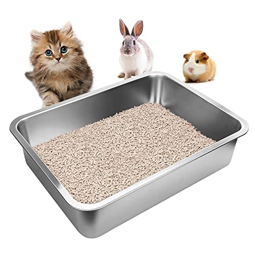 GCVOPTON Katzentoilette aus Edelstahl, 30 x 40 x 10,2 cm, für kleine Tiere, stabil, antihaftbeschichtet, silbern von GCVOPTON