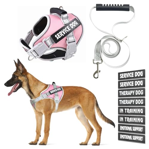 Service Hundeweste, Hundegeschirr und Leine, Set, Nachtreflektierendes Service-Hundegeschirr mit 8 Patches, im Training Hundewestengeschirr für kleine, mittelgroße und große Hunde (Rosa, XL) von GCVOPTON