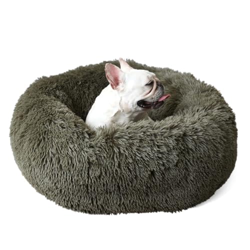 Hundebett für kleine Hunde, waschbar, orthopädisch, beruhigend, Donut-Design, flauschig, 58 cm, Olivgrün von GDBAE