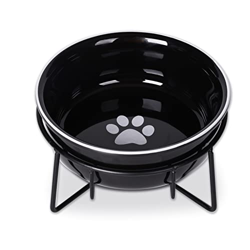 GDCZ Keramiknapf Schüssel Futternapf für kleine Hunde, erhöhter Metallständer für Tierfutter, 425 ml, Schwarz von GDCZ