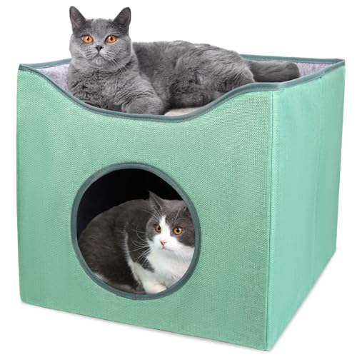 GDGZT Katzenbett, grüne Katzenbetten für Indoor-Katzen, großes faltbares Katzenhaus, weiches Würfel-Katzenhöhlenbett, überdachtes Katzenversteck für Katzen und kleine Haustiere, 40 x 40 x 35 cm von GDGZT