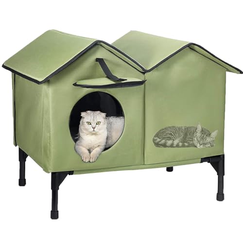 Katzenhaus Outdoor Wasserdicht mit erhöhtem Boden, Faltbarer Winter-Katzenschutz für Outdoor-Katzen, Wildkatzen und kleine Hunde, großes isoliertes grünes Haustierhaus für alle Jahreszeiten von GDGZT