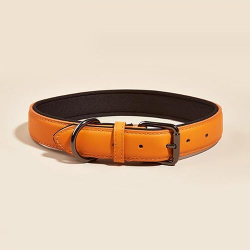 GDJGNUDK Hundehalsband aus gerolltem Leder, weich gepolstert, rund, langlebig und stilvoll, für kleine, mittelgroße und große Hunde (Orange, S: 2,0 x 32–40 cm) von GDJGNUDK