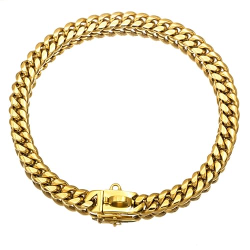 GDJGNUDK Goldfarbenes Hundehalsband, 14 mm Stark, Edelstahl, Kubanische Glieder, Hundehalsband, Gehhalsband für Mittelgroße und Große Hunde, Halskette für Starke Hunde(Gold,14in) von GDJGNUDK