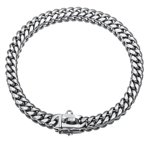 Goldfarbenes Hundehalsband, 14 mm Stark, Edelstahl, Kubanische Glieder, Hundehalsband, Gehhalsband für Mittelgroße und Große Hunde, Halskette für Starke Hunde(Silver,10in) von GDJGNUDK