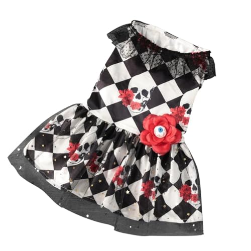 Halloween Kleid für Hunde, Spitzenröcke mit Totenkopfmuster und Augenblume Haustierkostüm für Kleine Mittelgroße Hunde, Verkleidungszubehör für Cosplay Halloween(L) von GDJGNUDK