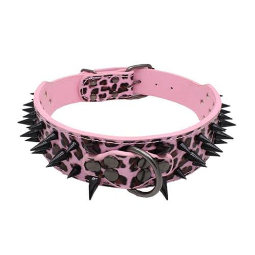 Hundehalsband Leder, Halsband, Lederhalsband Hund, Nieten, Halsband Leder MIT Nieten in Verschiedenen Größen Erhältlich, für Kleine Mittelgroße Große Hunde Schwarz(Pink,L) von GDJGNUDK