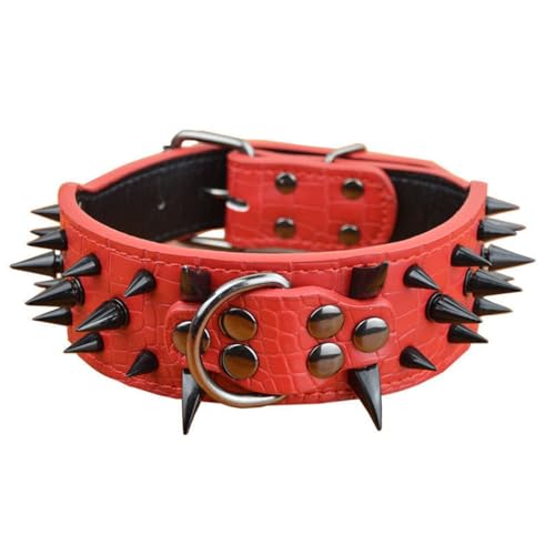 Hundehalsband Leder, Halsband, Lederhalsband Hund, Nieten, Halsband Leder MIT Nieten in Verschiedenen Größen Erhältlich, für Kleine Mittelgroße Große Hunde Schwarz(Red,M) von GDJGNUDK