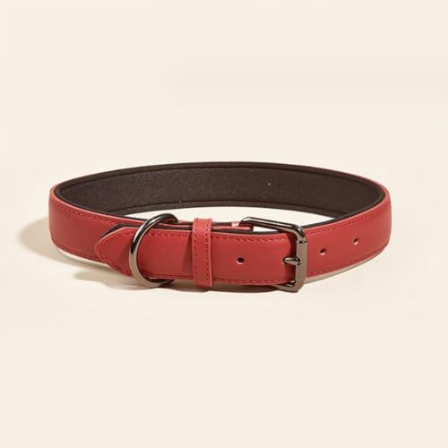 Hundehalsband aus gerolltem Leder, weich gepolstert, rund, langlebig und stilvoll, für kleine, mittelgroße und große Hunde (Rot, Größe XS: 1,5 x 25–32 cm) von GDJGNUDK