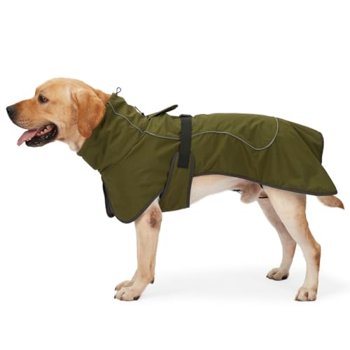 Hundemantel Reflektierende Jacke für Kaltes Wetter mit Weichem mit Gewinde Reflektierende Streifen Jacke für Hund Indoor & Outdoor Camping Wandern(Green,L) von GDJGNUDK