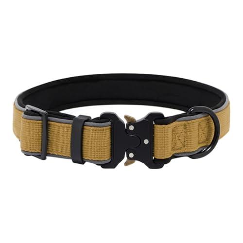 Personalisiertes Taktisches, Schweres Verstärktes Nylon Verstellbares Halsband Hund mit Weichem Innenfutter, Verstellbares für Mittelgroße Große Hunde(Beige,M) von GDJGNUDK