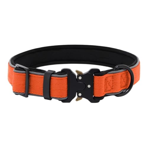 Personalisiertes Taktisches, Schweres Verstärktes Nylon Verstellbares Halsband Hund mit Weichem Innenfutter, Verstellbares für Mittelgroße Große Hunde(Orange,M) von GDJGNUDK