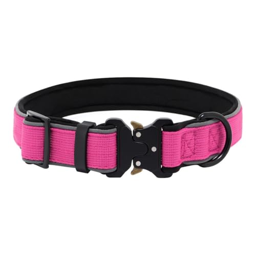 Personalisiertes Taktisches, Schweres Verstärktes Nylon Verstellbares Halsband Hund mit Weichem Innenfutter, Verstellbares für Mittelgroße Große Hunde(Pink,L) von GDJGNUDK